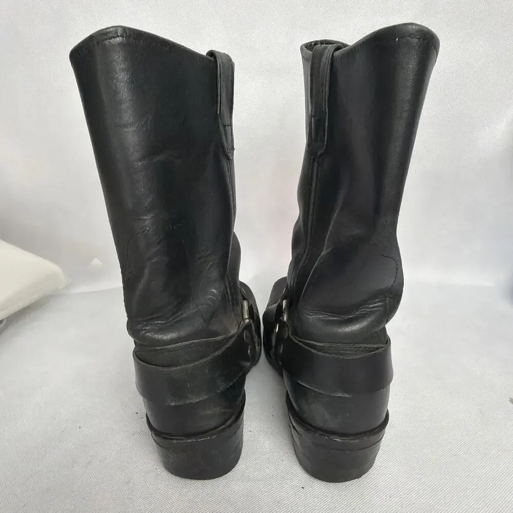 Double H Biker Boots Men Black Leather Square Toe Distressed Motorcycle 8.5